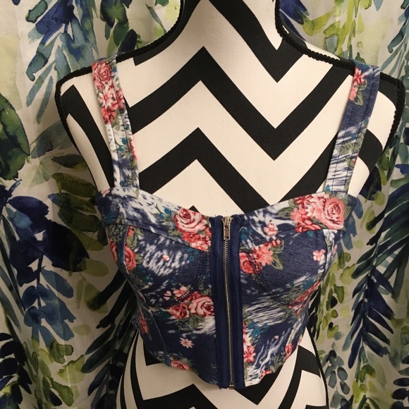 Floral “Denim” Zip Crop - Picture 3 of 6